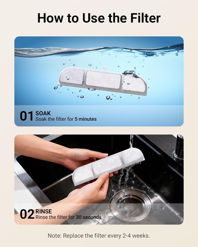 DownyPaws 6 Packs Replacement Filters for Battery Operated Cat Water Fountain DPWFP6, with 1 Cleaning Sponge and 1 Brush, 3 Months Set of Replacement Filters - Image 4